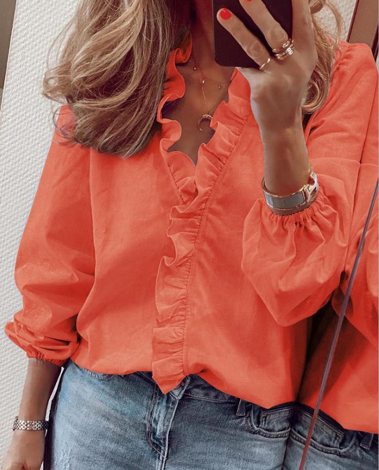 Charly Blouse with Ruffles and V-Neck