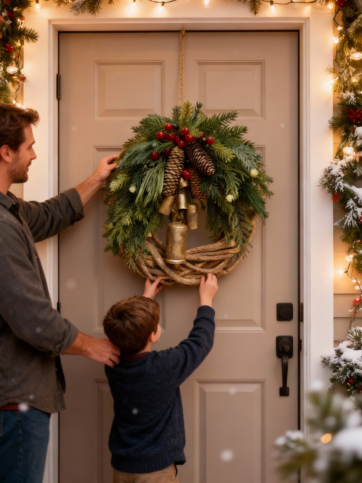 Charly | Handmade Bohemian Winter Wreath | Bells, Pinecones & Berries | 43 cm | Indoor/Outdoor