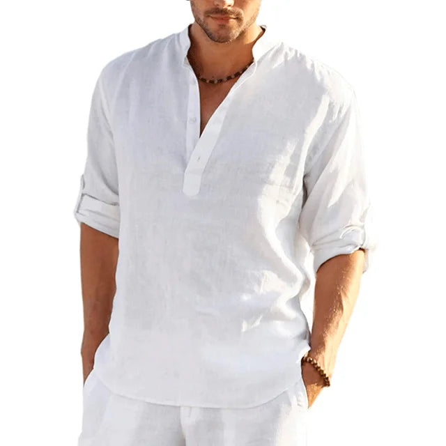 Charly | Men's Band Collar Linen Shirt