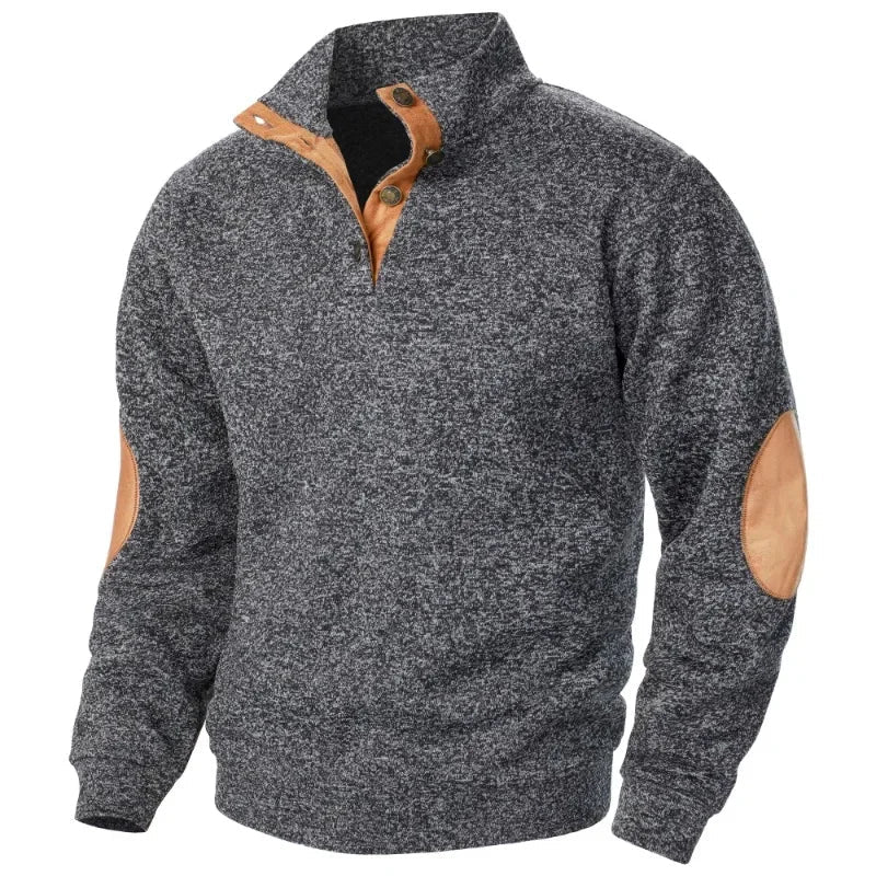 Charly | Men's Button Neck Sweatshirt with Suede Patches