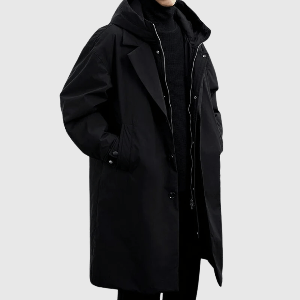 Charly | Men's Long Trench Coat with Detachable Hood