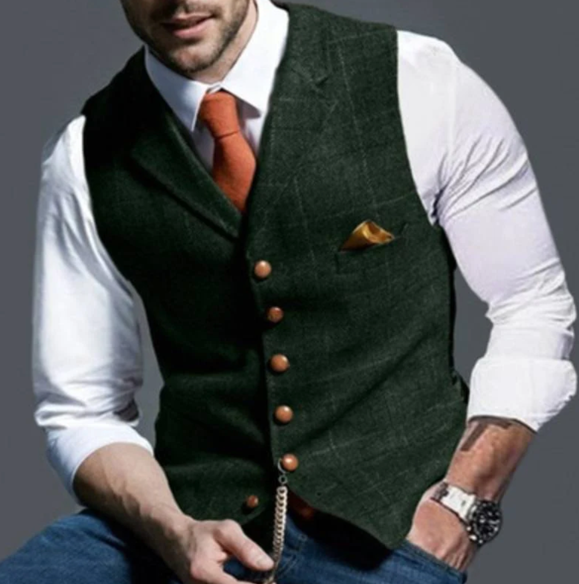 Charly | Men's Tweed Vest with V-Neck