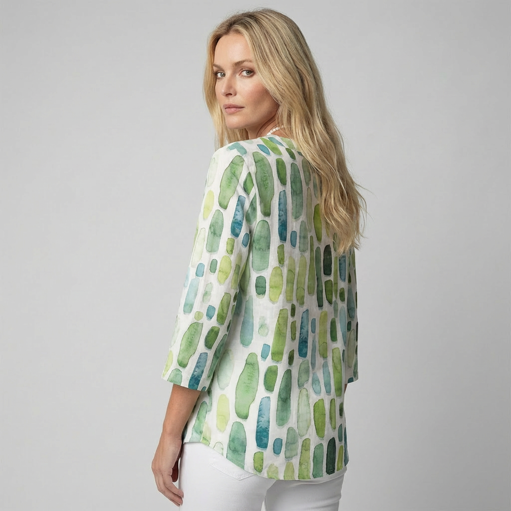 Charly | Women's 3/4 Sleeve V-Neck Tunic - Abstract Print