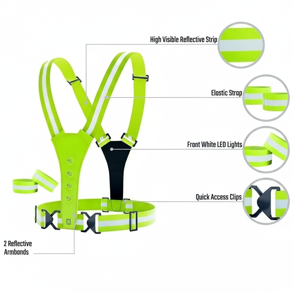 BRIGHTPATH – LED Reflector Running Vest with Adjustable Fit & Safety Lights