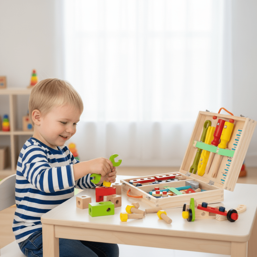 BUILDIBOX – Montessori wooden tool case for early construction skills