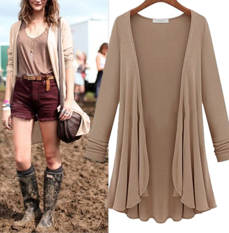 Casual vest with long sleeves and ruffles