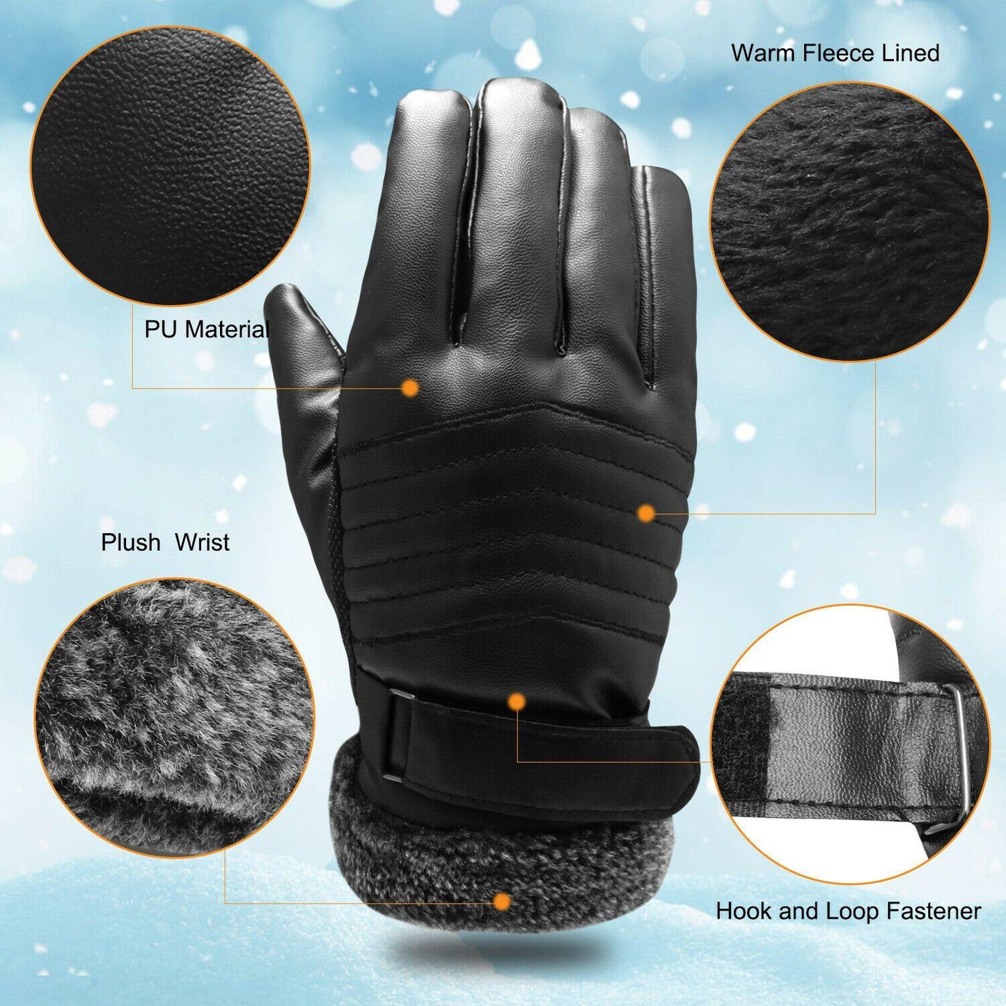 Charly | -30℃ Waterproof, Warm Leather Ski Gloves for Winter | Touchscreen Compatible