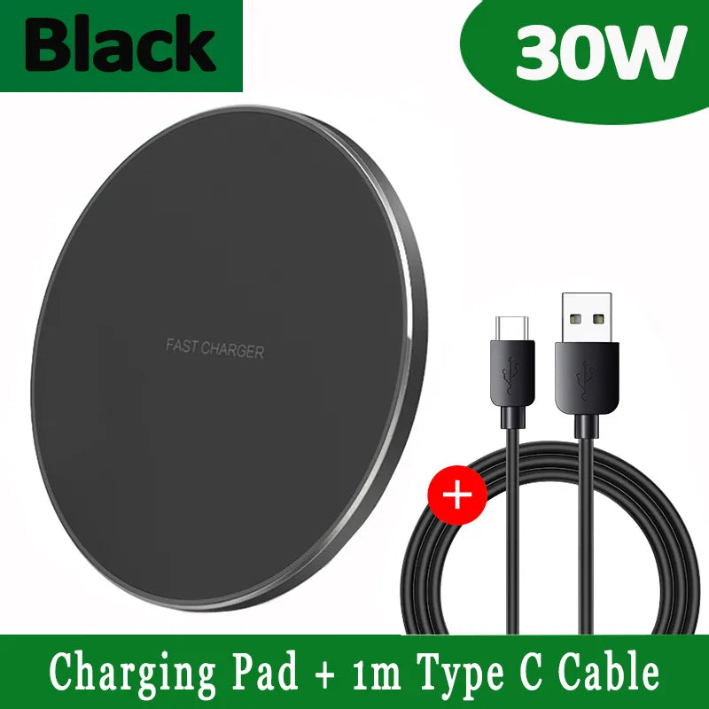 Charly | 30W Fast Wireless Charging Pad | Premium USB C Charging Cable MagSafe Charger for Apple iPhone, Samsung & Android - Fast Wireless Charging Pad