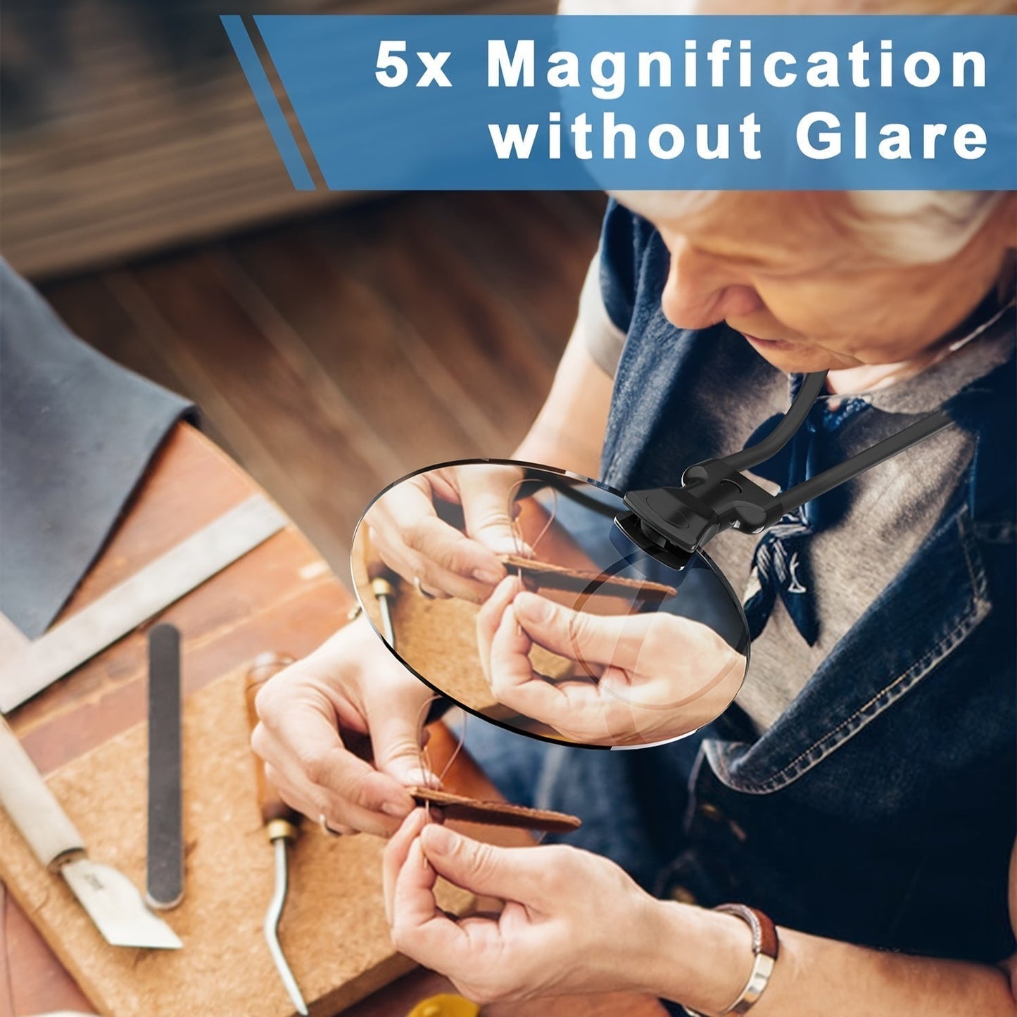 Charly | 5X Magnifying Glass Pro – Hands-free Adjustable Neck Magnifier for the Elderly and Visually Impaired – Perfect for Reading, Sewing, Crafting, and Inspection