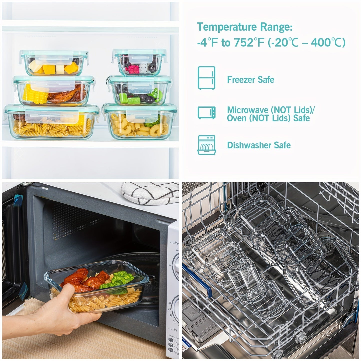 Charly | 8-Pack Glass Food Storage Containers – Airtight Meal Prep Bento Boxes with Leakproof, Lockable Lids, Microwave, Oven, Freezer, and Dishwasher Safe, BPA-Free