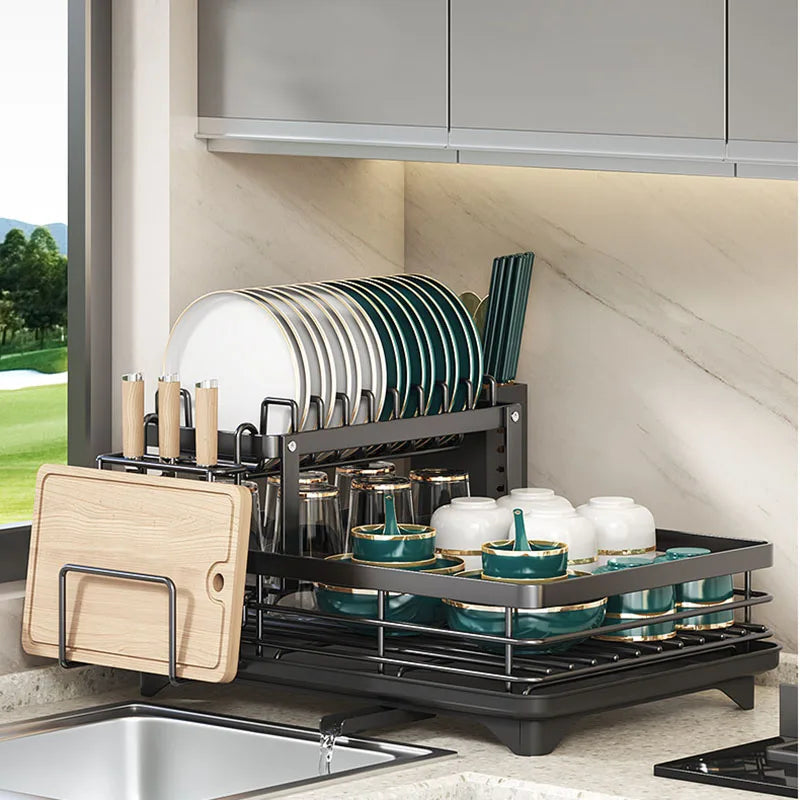 Charly | Adjustable Dish Drying Rack with Cutting Board Holder