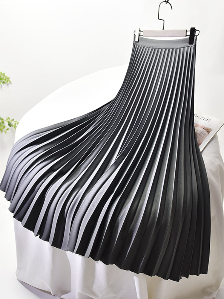 Charly Brand Designer Women's Elegant Chic Solid Pleated Skirt High Waist Luxury Fashion