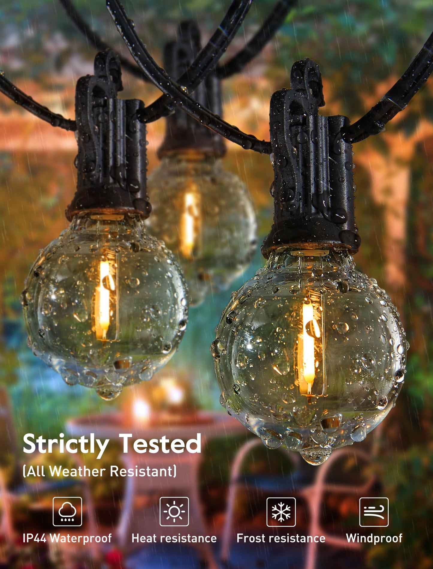 Charly | Brightown 60Ft Outdoor String Lights - G40 Globe LED Patio Lights with 32 Shatterproof Bulbs
