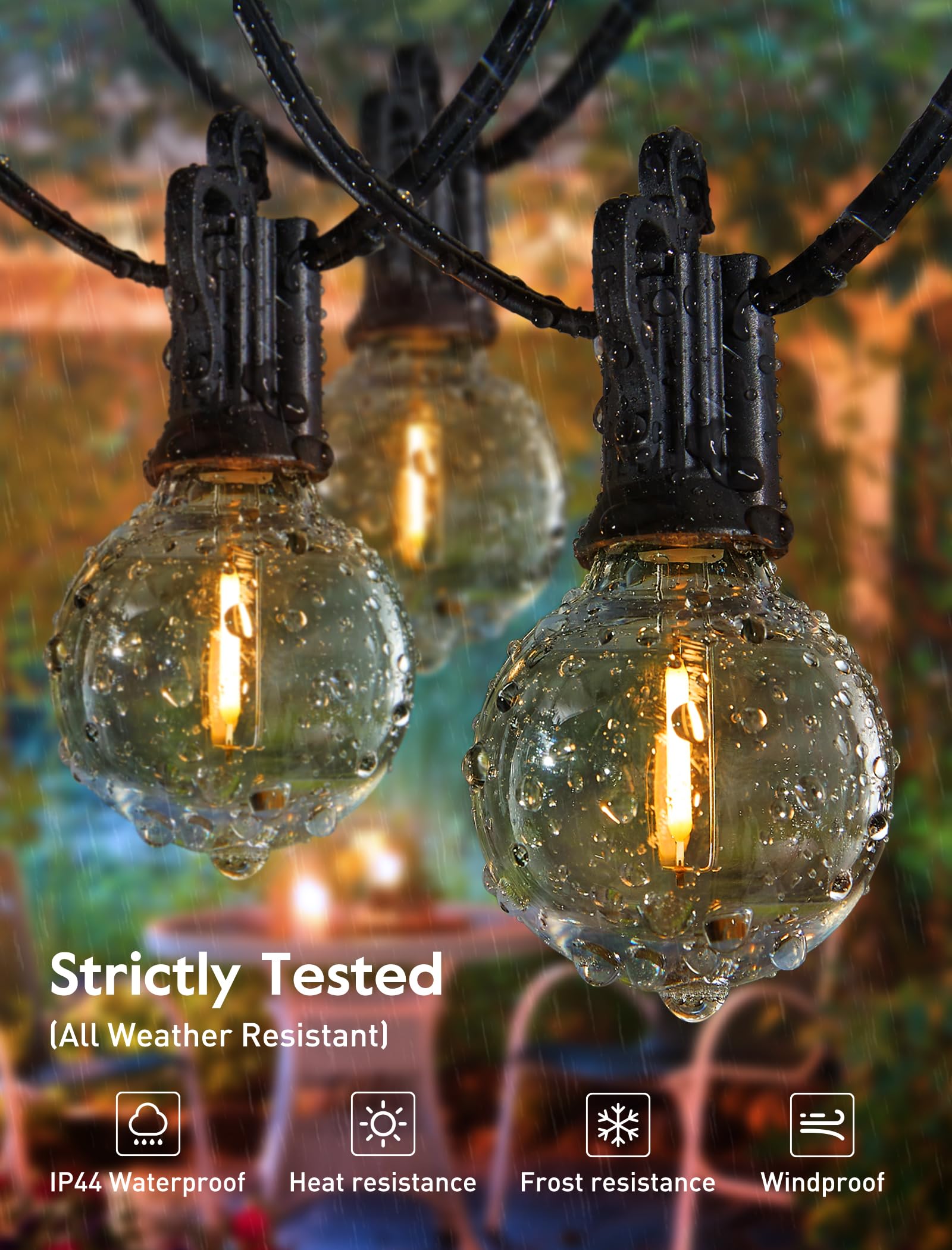 Charly | Brightown 60Ft Outdoor String Lights - G40 Globe LED Patio Lights with 32 Shatterproof Bulbs