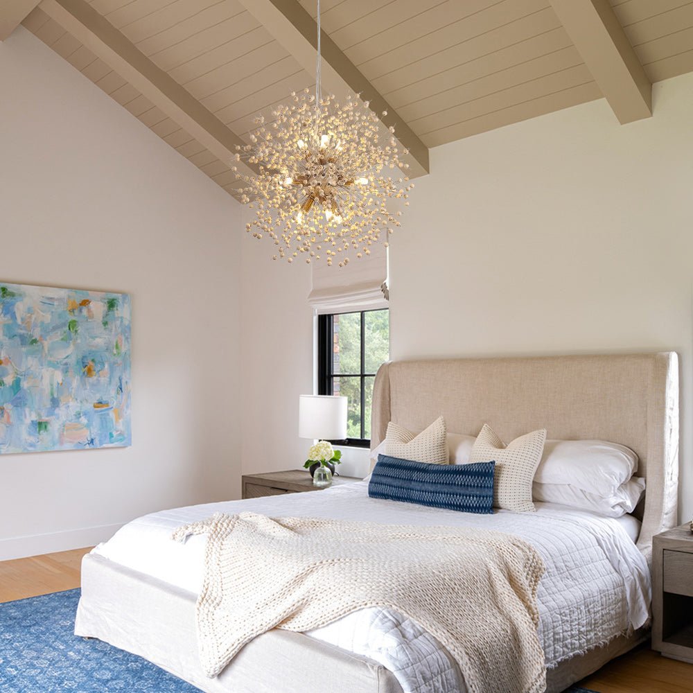 Charly | Dandelion Pendant Light with Wooden Beads | Firework Starburst Design