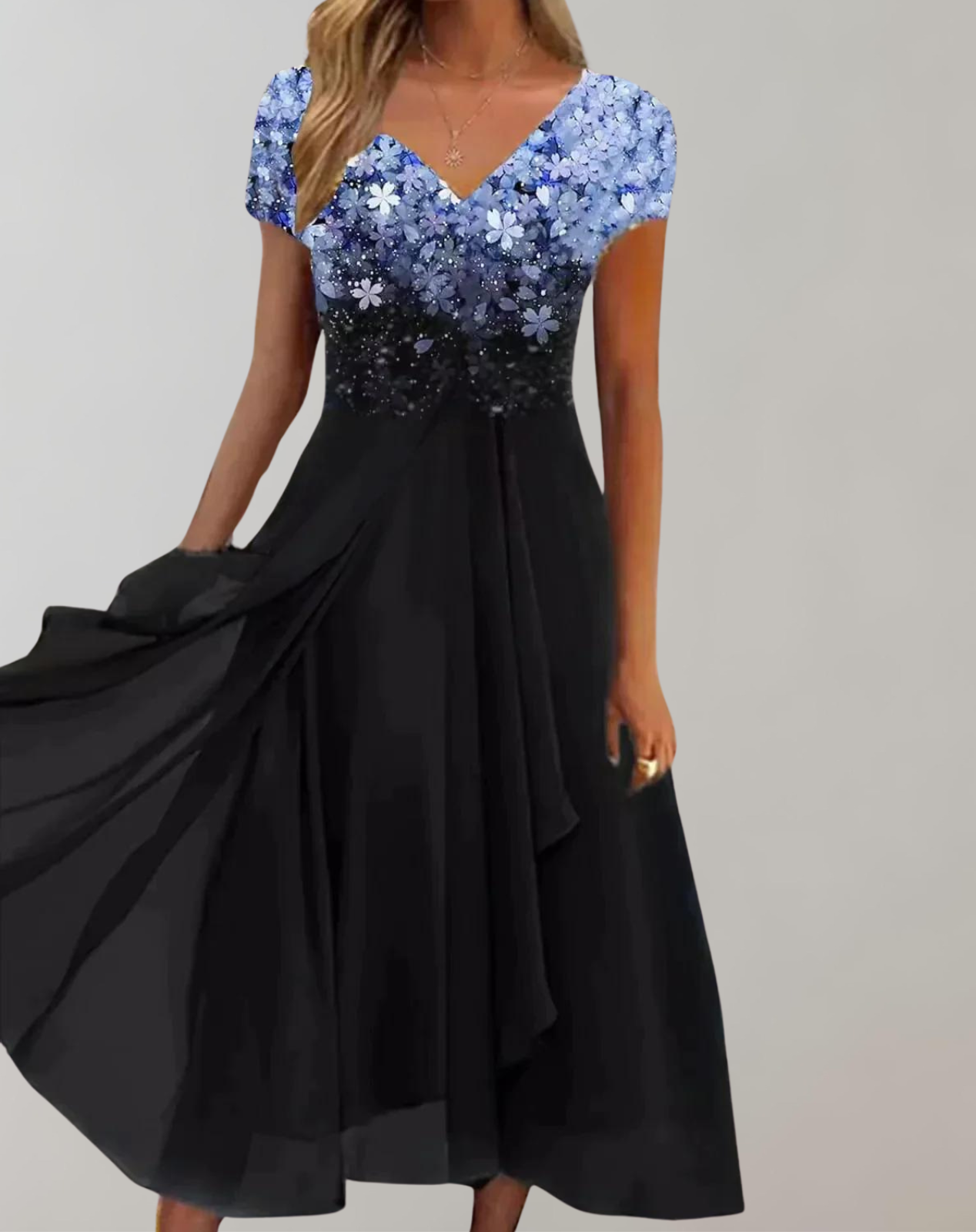 Charly - Dress with Bright Flowers | Evening Dress for Women | Shiny Top Dress