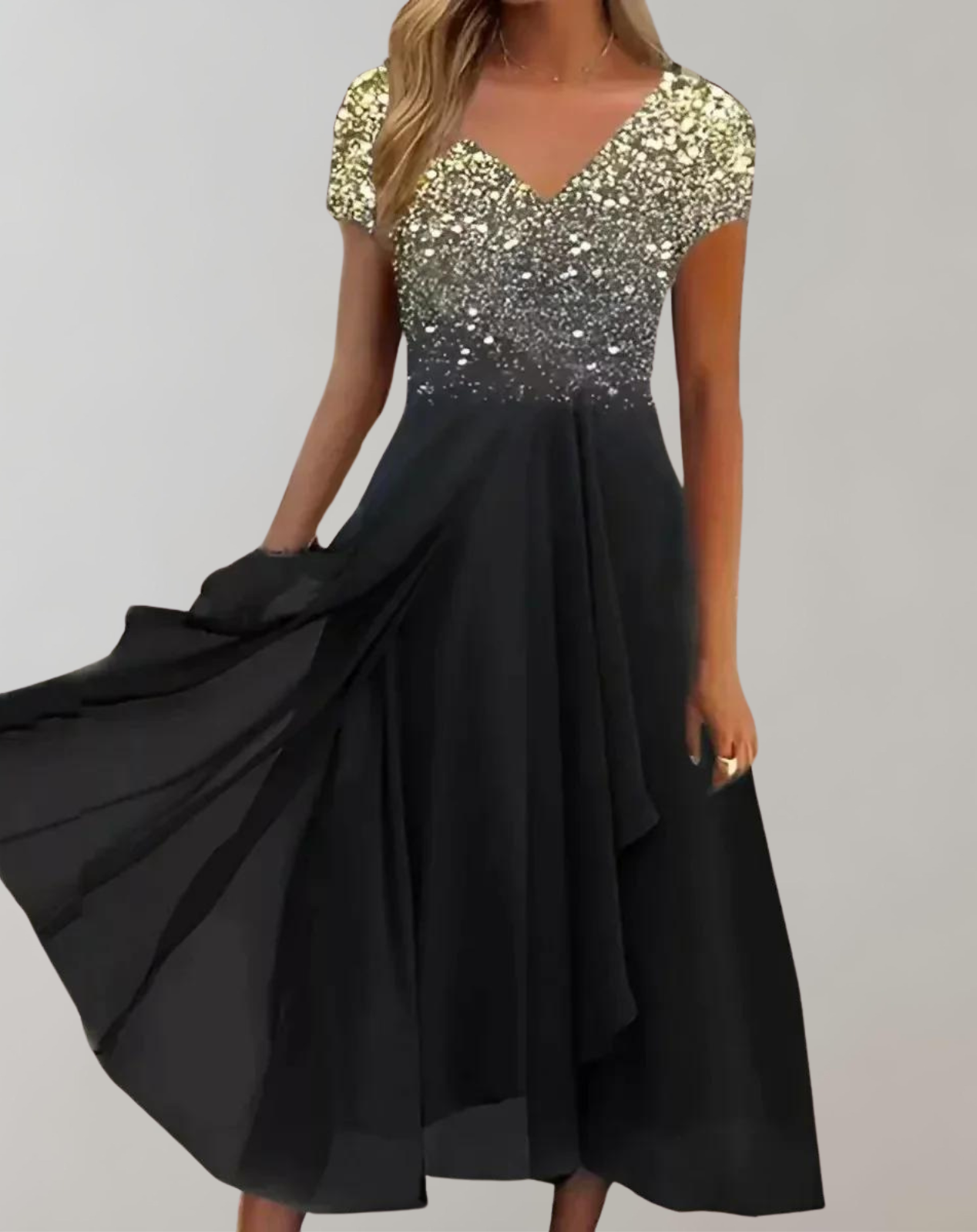 Charly - Dress with Bright Flowers | Evening Dress for Women | Shiny Top Dress