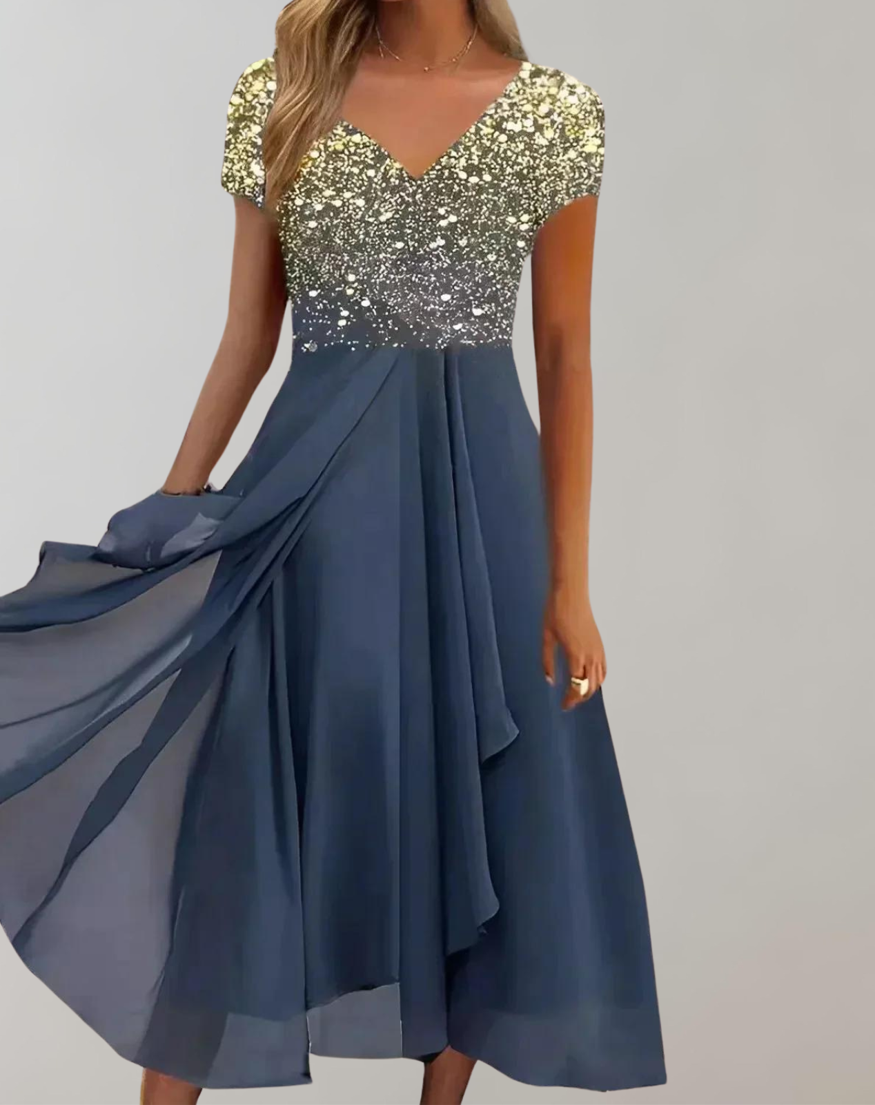Charly - Dress with Bright Flowers | Evening Dress for Women | Shiny Top Dress