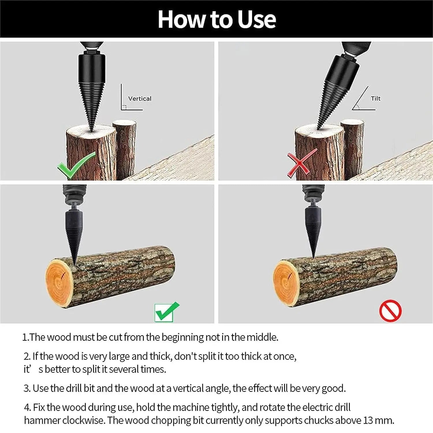 Charly | Firewood Drill Bit Set – Split wood easily with the cordless drill