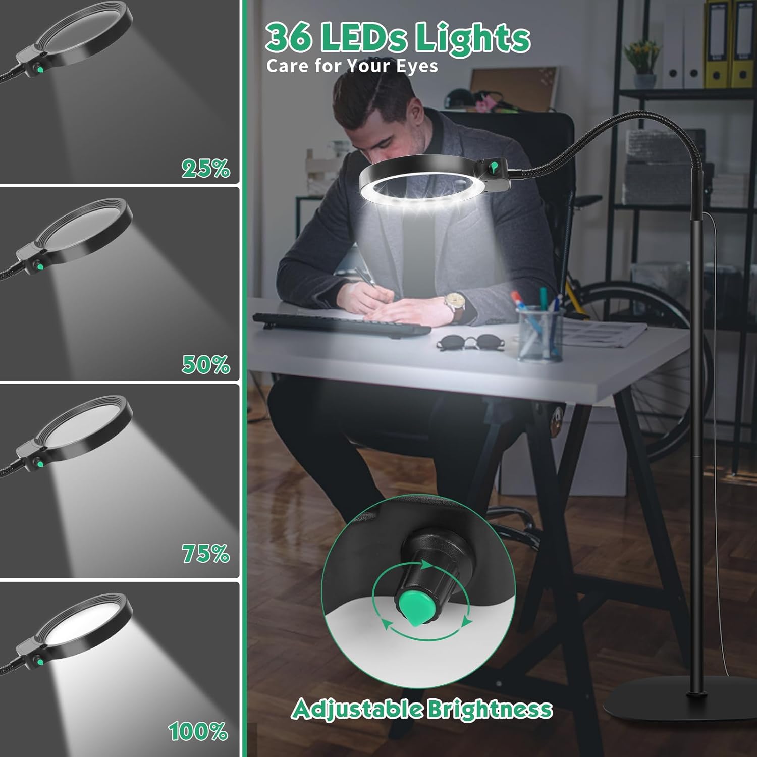 Charly | Full-Sided Magnifying Glass with LED Light – Hands-Free Reading Aid for Books, Crafts, and Hobbies