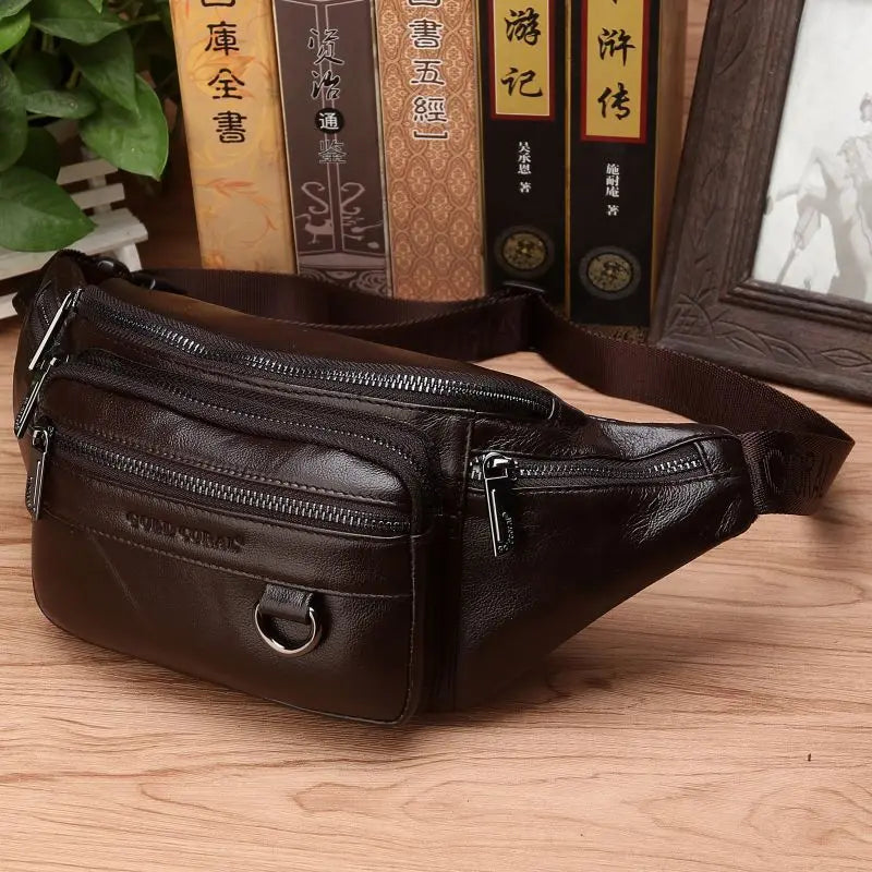 Charly | Genuine Cowhide Leather Waist Bag for Men – Large Capacity Fanny Pack, Belt & Crossbody Travel Bag