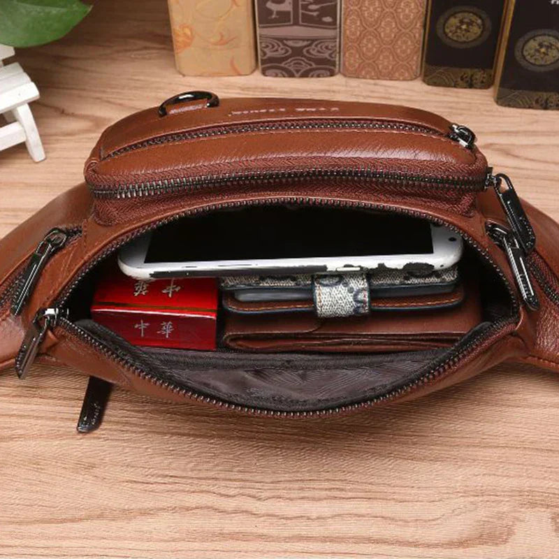 Charly | Genuine Cowhide Leather Waist Bag for Men – Large Capacity Fanny Pack, Belt & Crossbody Travel Bag