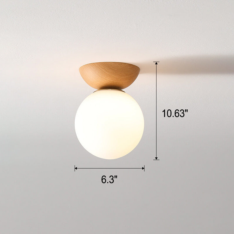 Charly | Glass Globe Ceiling Light | Wood Grain Design
