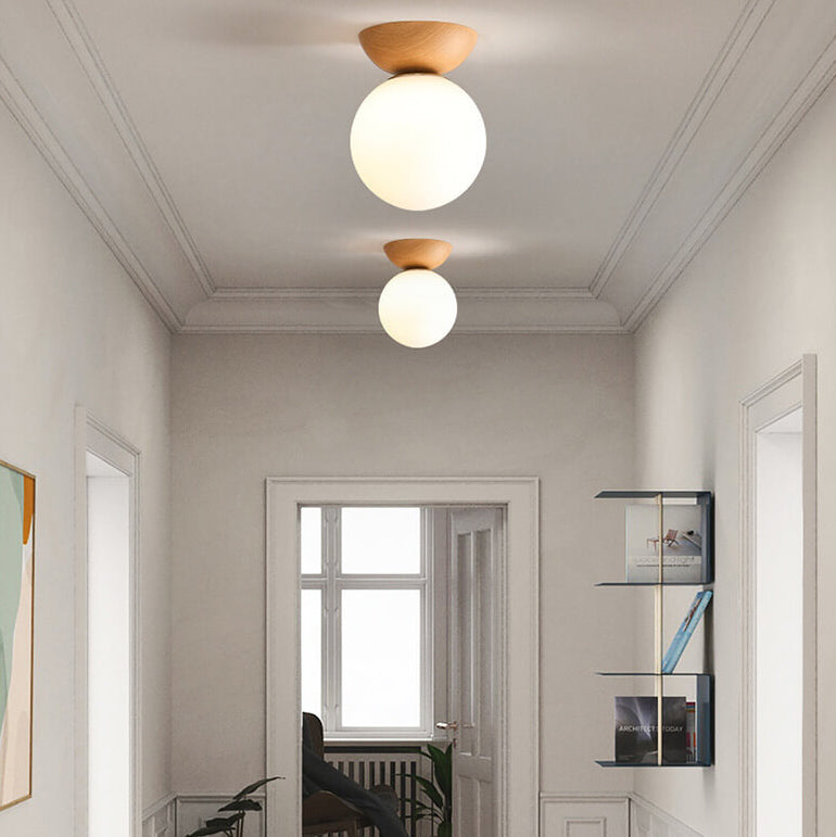 Charly | Glass Globe Ceiling Light | Wood Grain Design