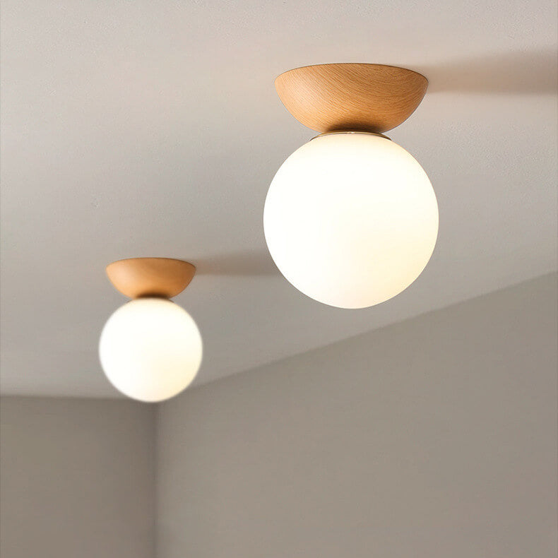 Charly | Glass Globe Ceiling Light | Wood Grain Design