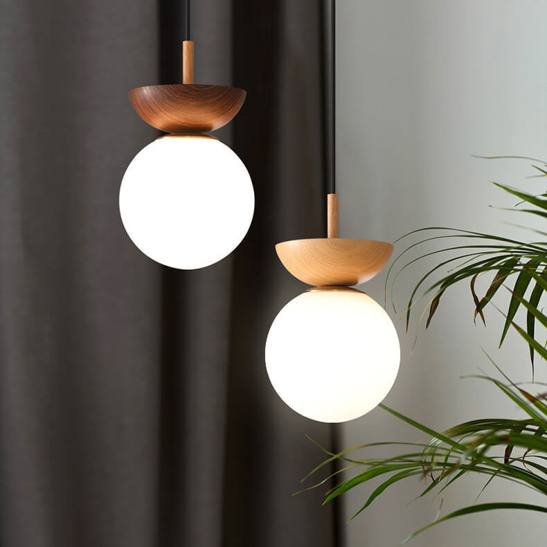Charly | Glass Globe Ceiling Light | Wood Grain Design