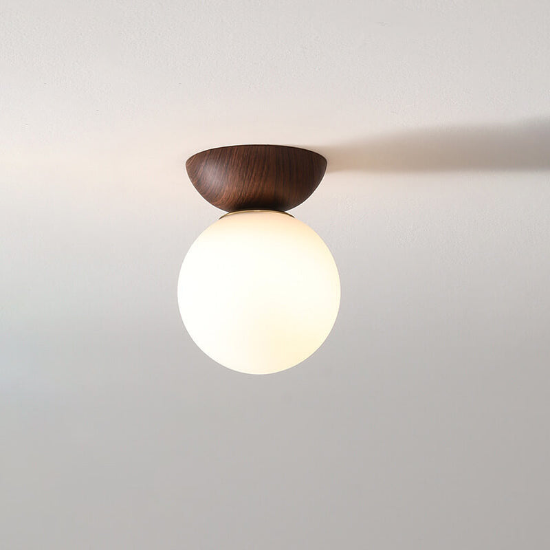 Charly | Glass Globe Ceiling Light | Wood Grain Design