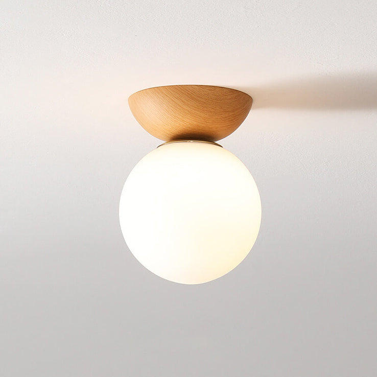Charly | Glass Globe Ceiling Light | Wood Grain Design