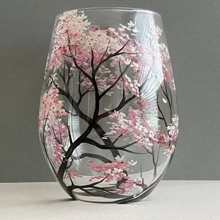 Charly | Hand Painted Four Seasons Tree Wine Glasses | Unique Art