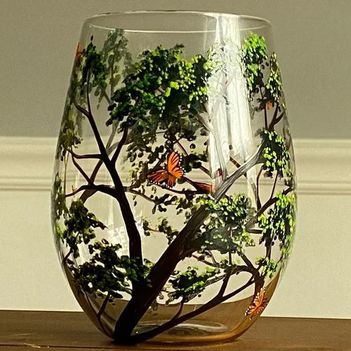 Charly | Hand Painted Four Seasons Tree Wine Glasses | Unique Art