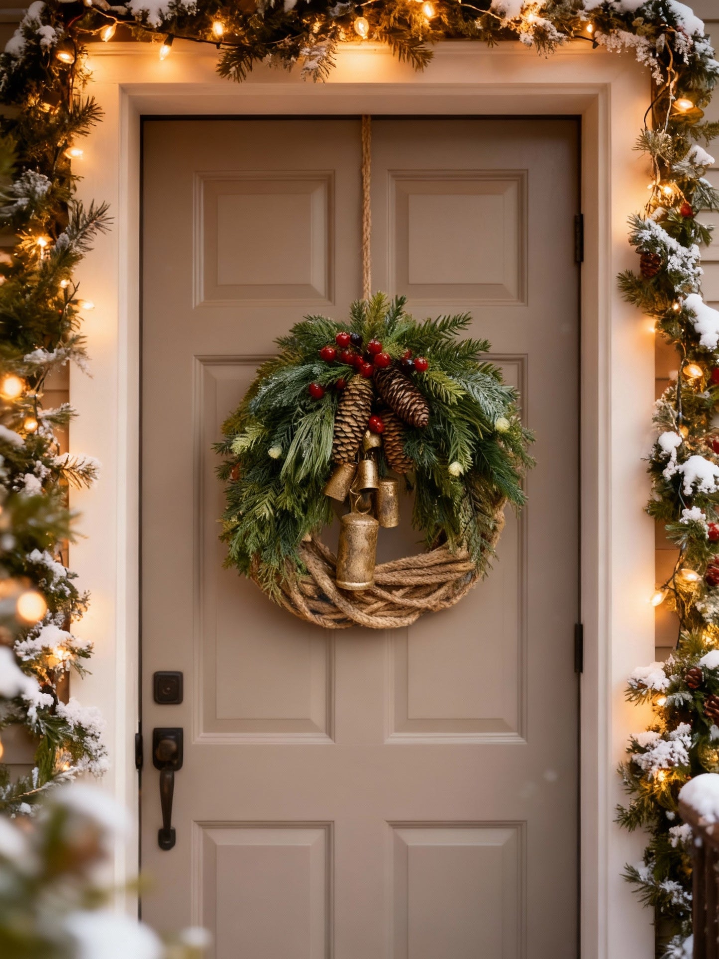 Charly | Handmade Bohemian Winter Wreath | Bells, Pinecones & Berries | 43 cm | Indoor/Outdoor