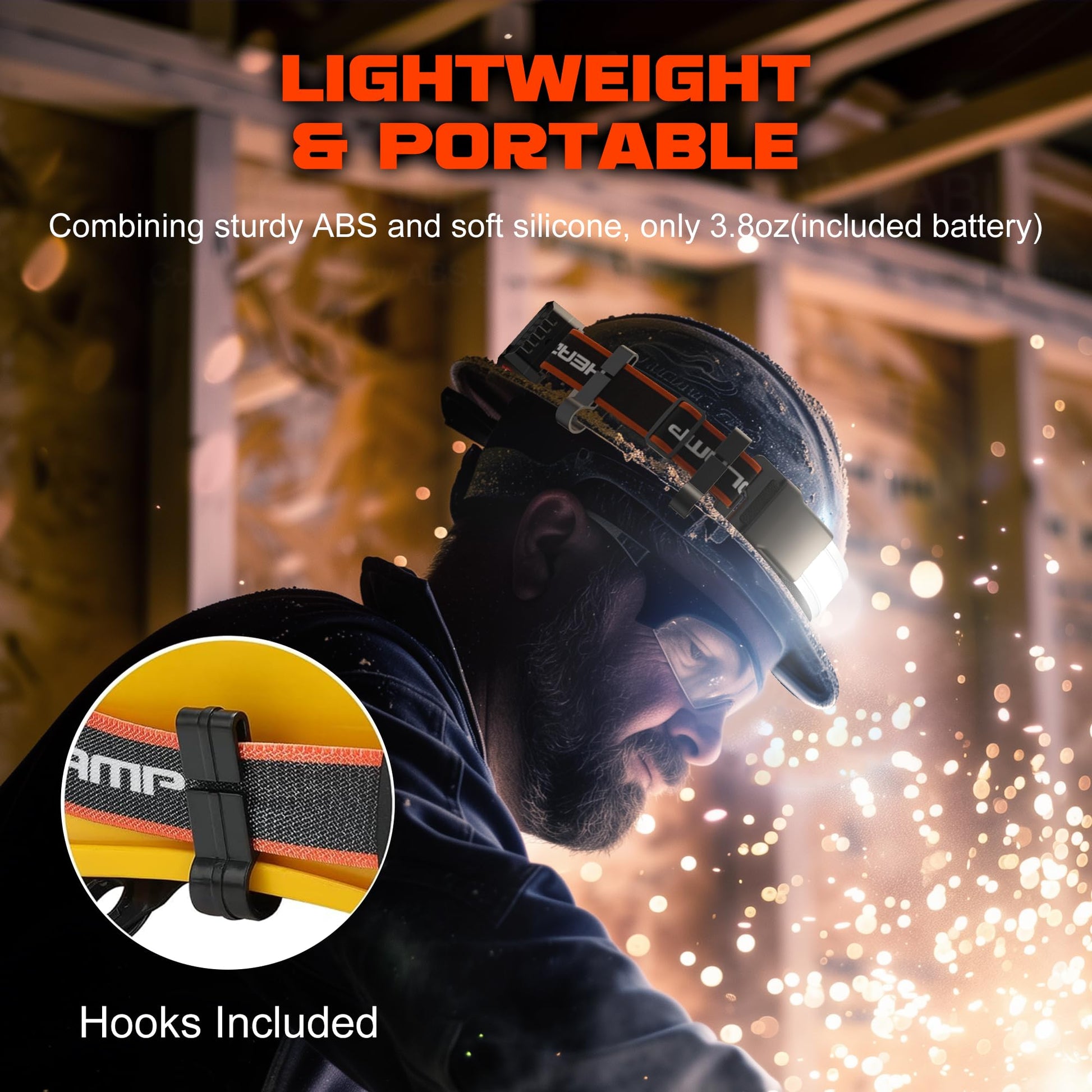 Charly | Hopedone Rechargeable Headlamp 1000 Lumens, 230° Wide Angle, Waterproof, 2-Pack, Orange
