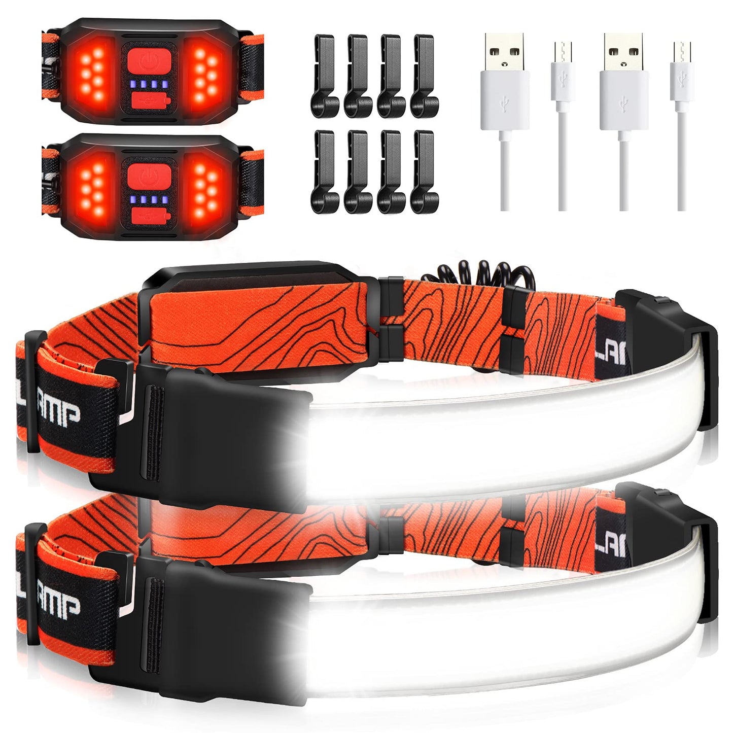 Charly | Hopedone Rechargeable Headlamp 1000 Lumens, 230° Wide Angle, Waterproof, 2-Pack, Orange