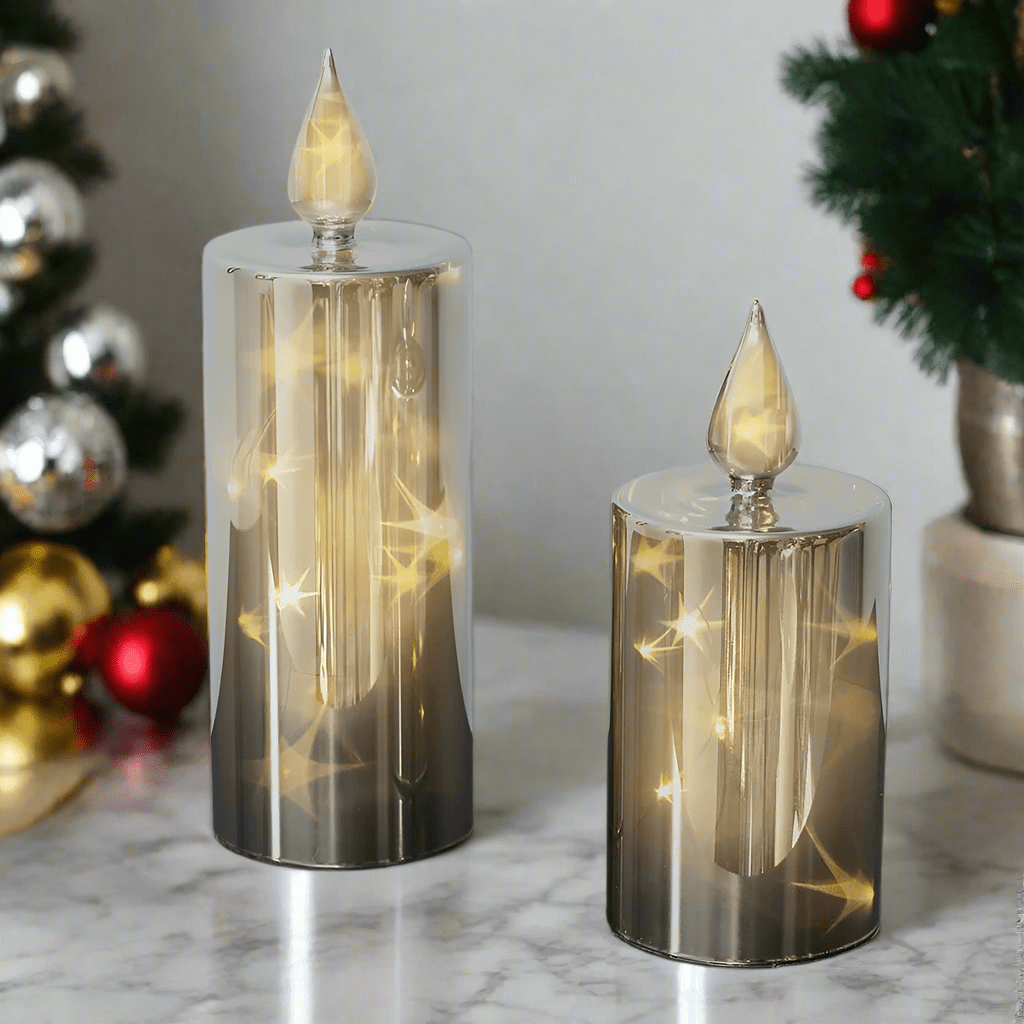 Charly | LED Smoky 2-piece Glass Candle Set