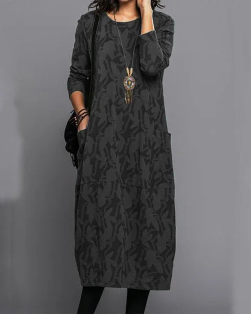 Charly - Long-Sleeve Pocket Dress with Print