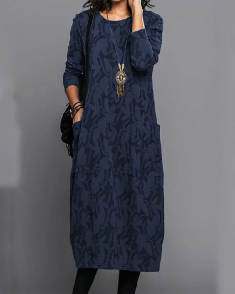 Charly - Long-Sleeve Pocket Dress with Print