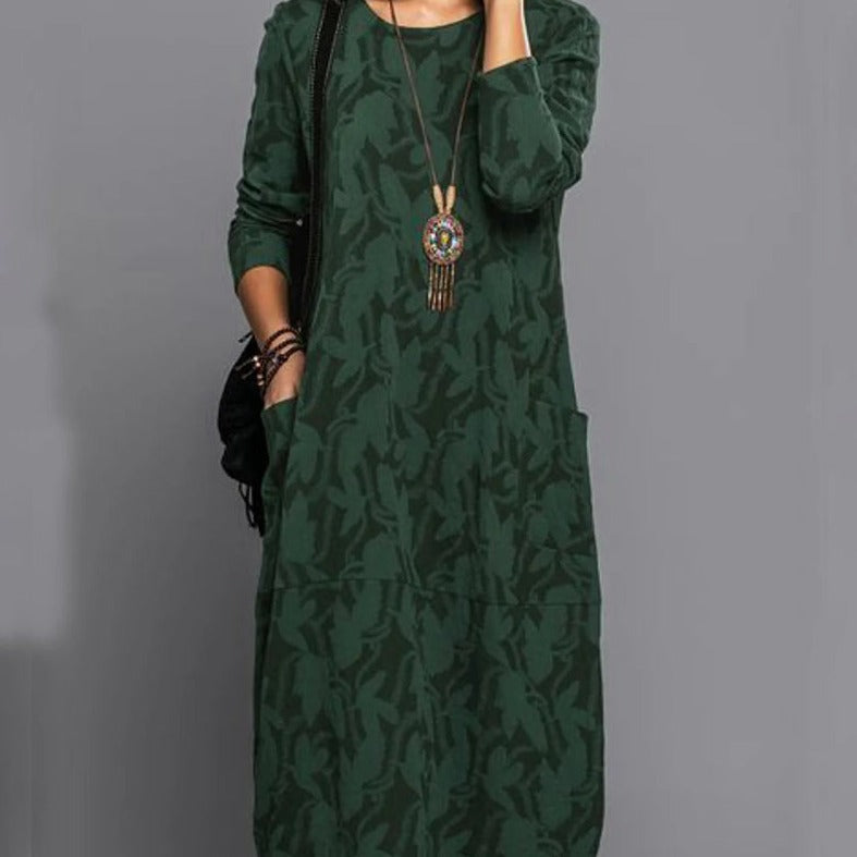 Charly - Long-Sleeve Pocket Dress with Print
