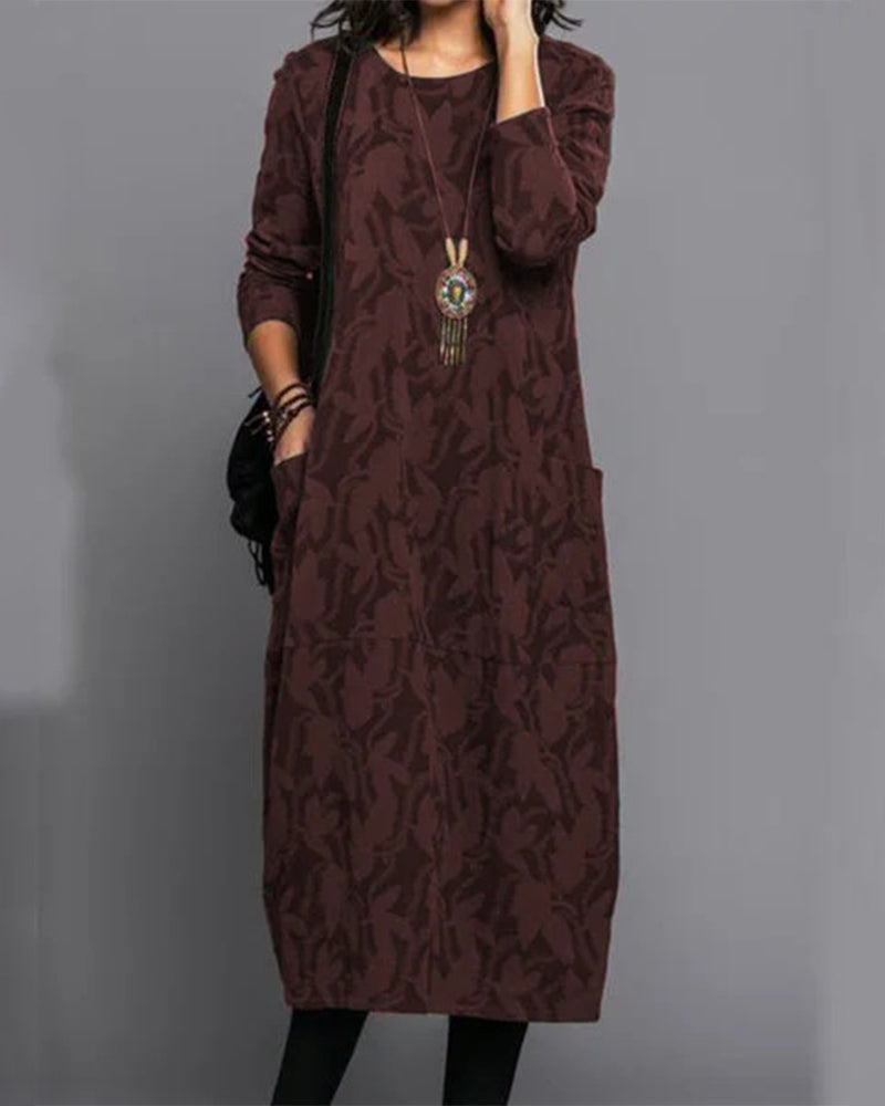 Charly - Long-Sleeve Pocket Dress with Print