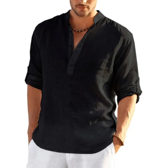 Charly | Men's Band Collar Linen Shirt