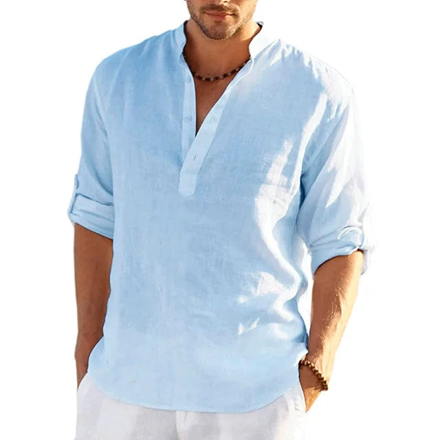 Charly | Men's Band Collar Linen Shirt