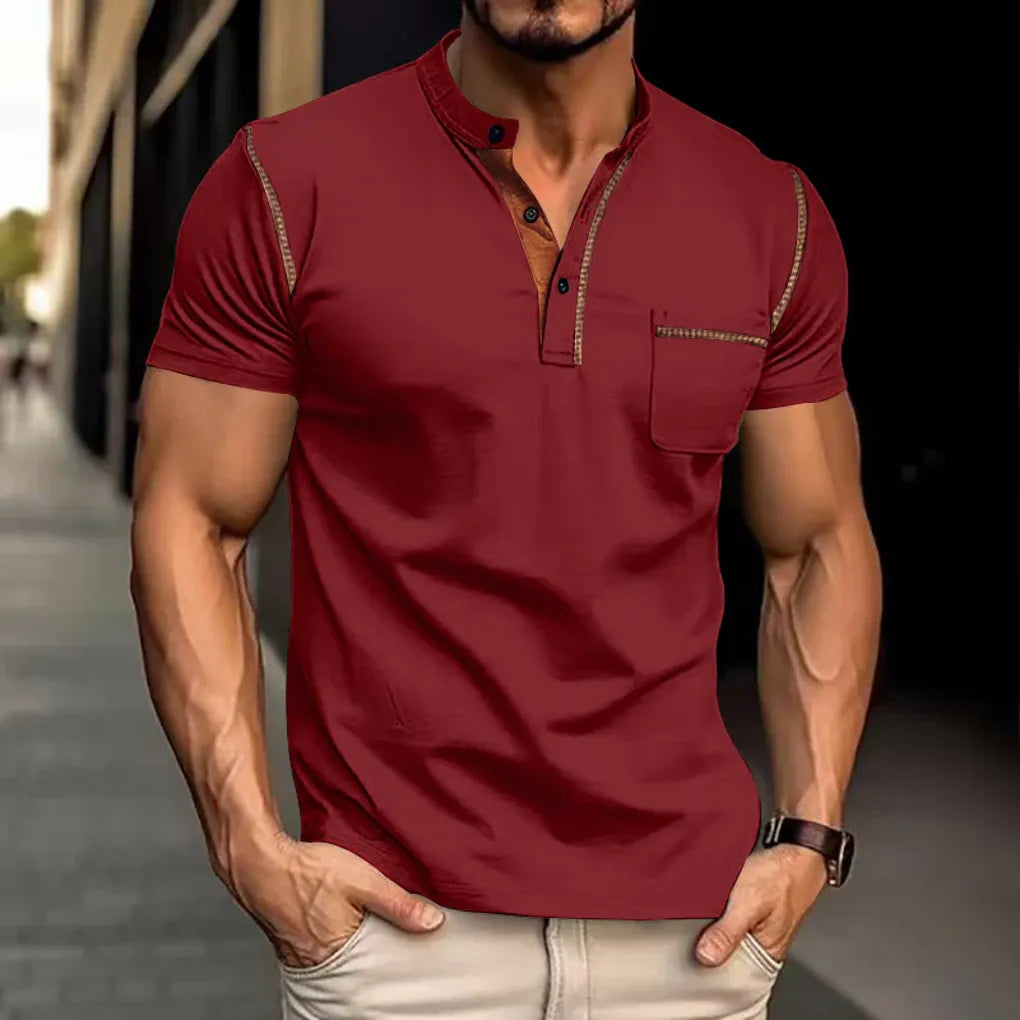 Charly | Men's Band Collar Polo Shirt with Contrast Stitching