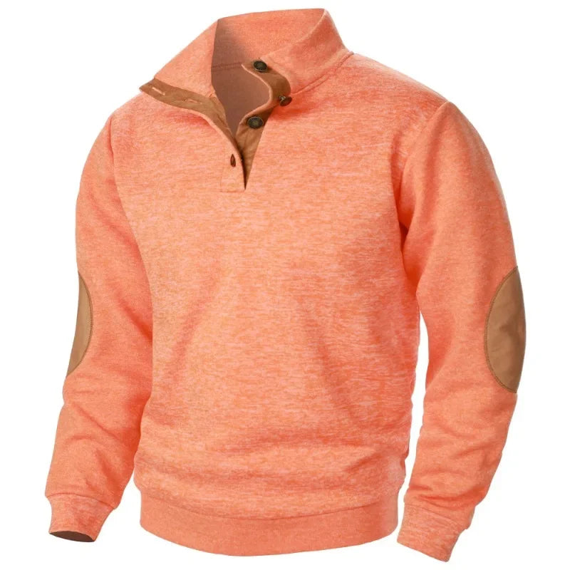 Charly | Men's Button Neck Sweatshirt with Suede Patches