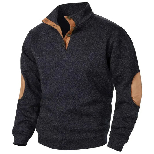 Charly | Men's Button Neck Sweatshirt with Suede Patches