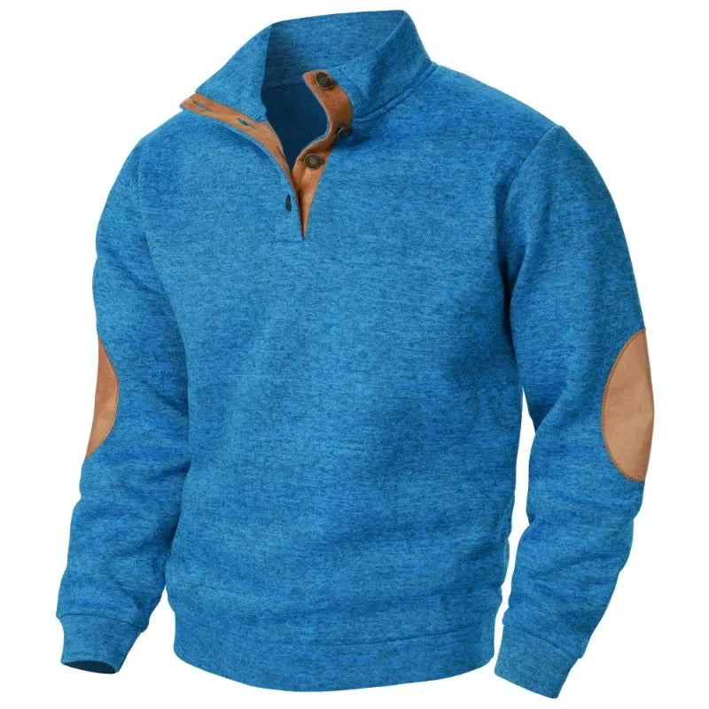 Charly | Men's Button Neck Sweatshirt with Suede Patches