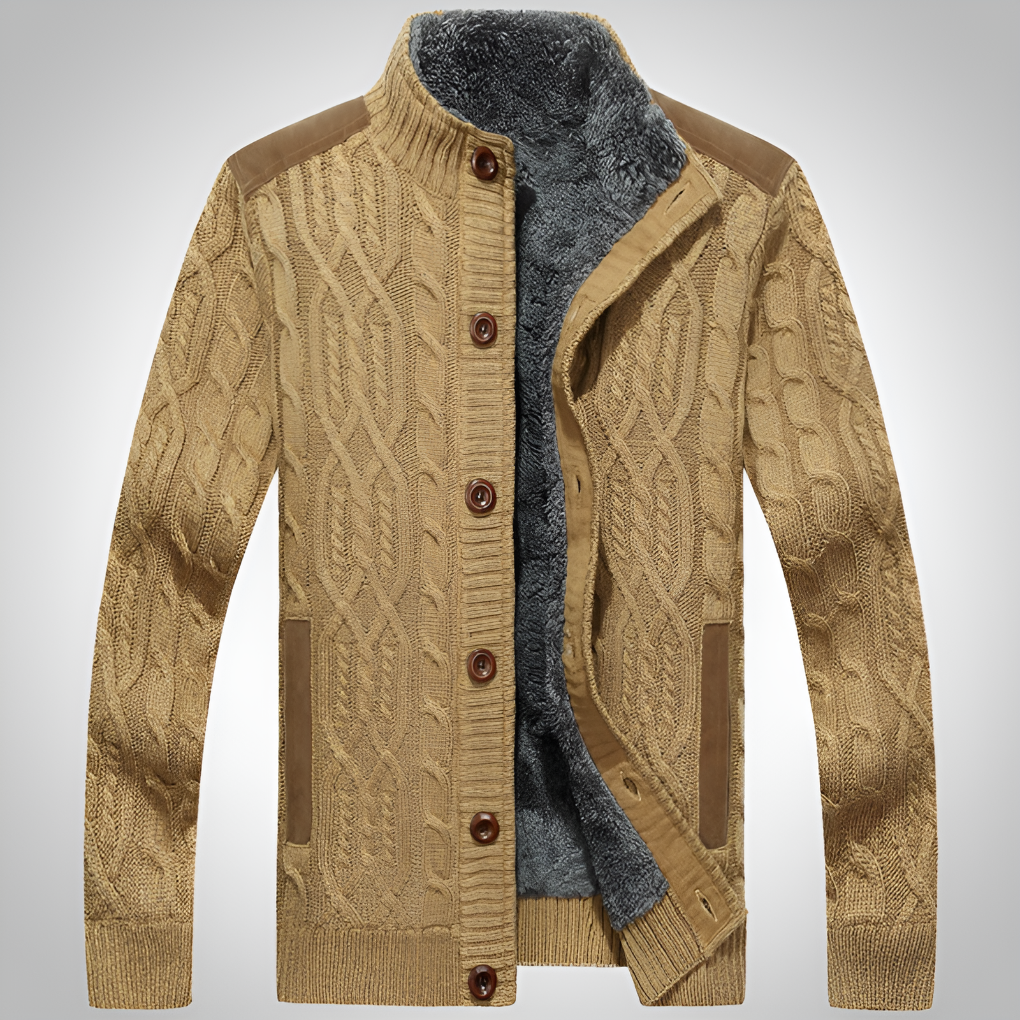 Charly | Men's Cable Knit Button Cardigan with Fleece Lining