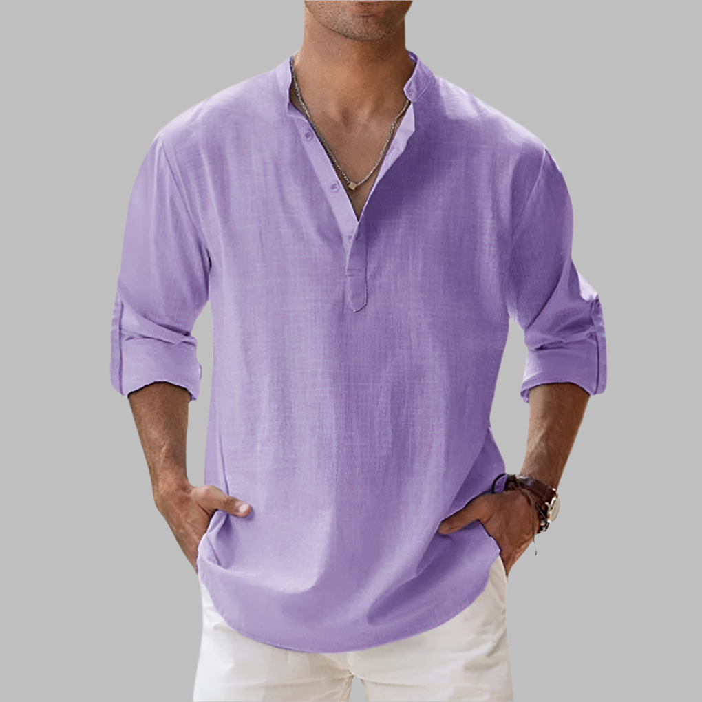 Charly | Men's Grandad Collar Linen Shirt